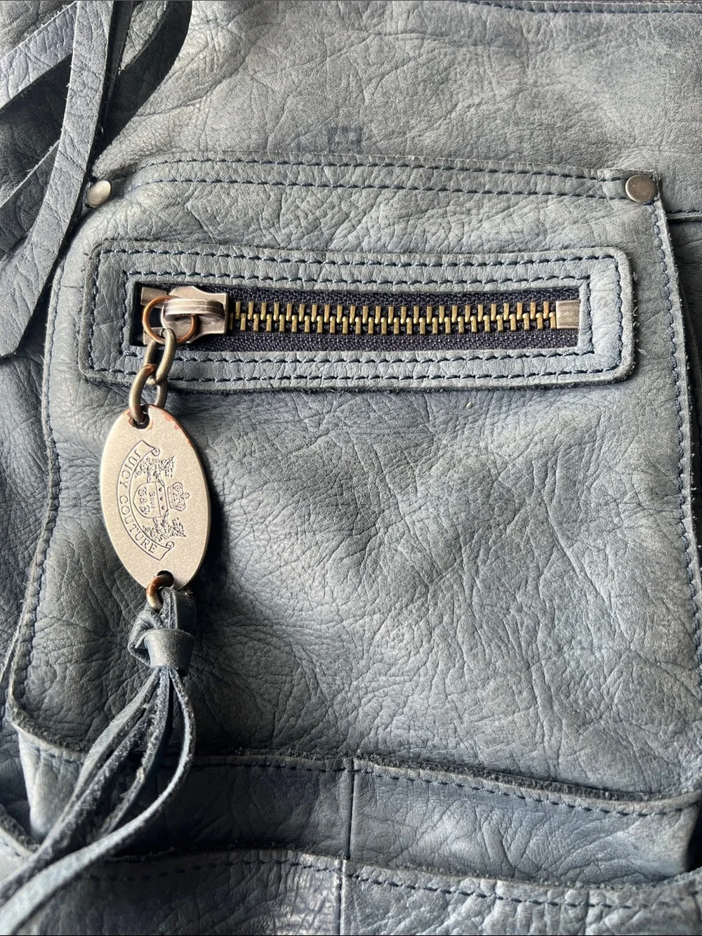 Juicy Couture vintage blue cowhide leather shoulder bag Y2K Indie aesthetic